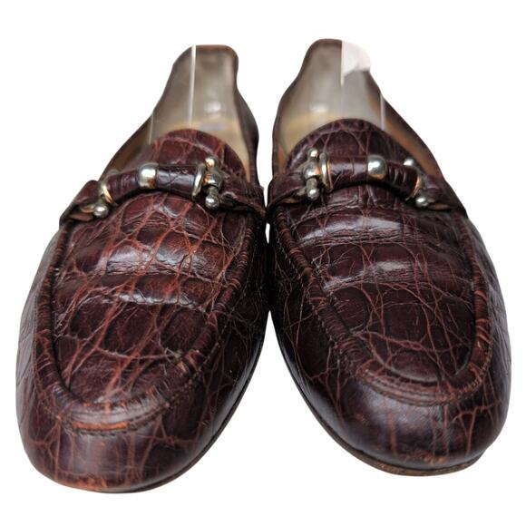 Vintage Italian Croc Embossed Horsebit Loafer Women 7 Old Money Preppy Academia - Picture 3 of 8